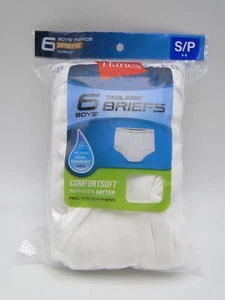 6 paIr Hanes Boys White Cotton Briefs XS 4-5 or S 6-8 or M 10-12 or L 1 4-16 - Picture 1 of 6