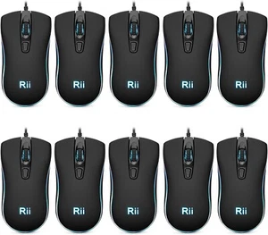 Rii Mysz przewodowa, mysz komputerowa RM105 USB, RGB optyczne myszy biurowe do komputera 10-pak - Zdjęcie 1 z 10