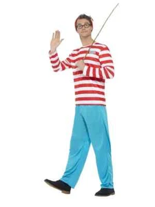 Licensed Where’s Wally Costume Size Medium Top Trousers Hat Glasses Wheres Wally - Picture 1 of 2