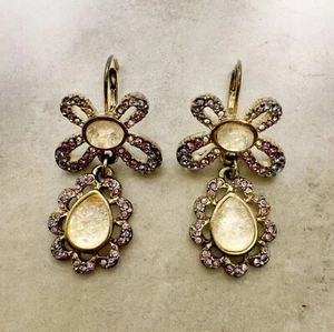 Vintage Barock Stil Ohrringe Ohrstecker Opal wie Steine lila Strass - Bild 1 von 7