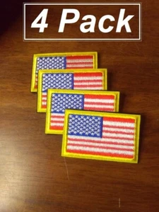 4 Pack of 3x2 American Flag Patch "HOOK AND LOOP" USA Gold Trim - Picture 1 of 7