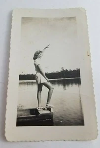 Vintage Old Black & White Photo Girl on a Boat Waving - Picture 1 of 1