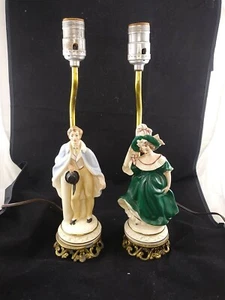 Vintage Antique Porcelain Hand Painted Figurine Victorian Boy & Girl Lamp Set - Picture 1 of 7