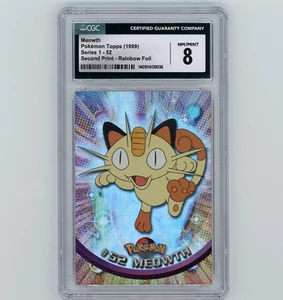 1999 Pokémon Meowth Topps Series 1-52 Second Print Rainbow Foil CGC 8 NM - Picture 1 of 2