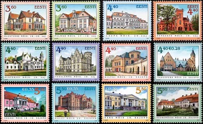 Stamp SET of ESTONIA  - 1999 - 2010  Manor halls in Estonia (12 stamps) - Image 1 of 4