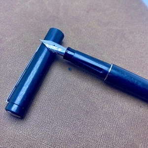 Pluma Estilográfica Vintage Negra y Gris Talla 5 Borde Cromado - Imagen 1 de 4