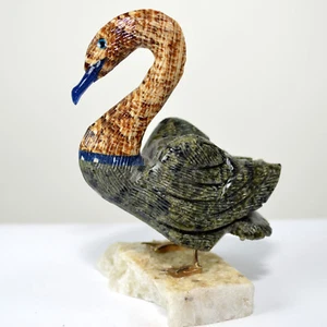 3.9" Nephrite Swan on Stand Natural Collectible Crystal Stone Bird Figurine Peru - Picture 1 of 4
