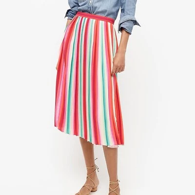 J Crew NWT $118  Sunburst Pleated Skirt in Watermelon Stripe| Sz 00 - Image 1 of 4