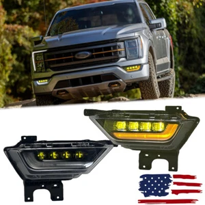 LED Front Bumper Fog Light Yellow Beam DRL Turn Signal For Ford F-150 2021 2022 - Foto 1 di 14