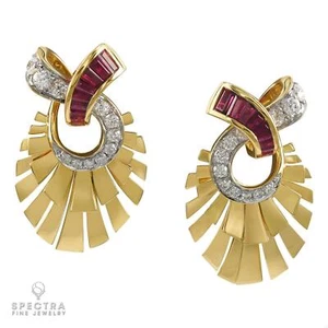 Contemporary Diamond Ruby Fan Earrings - Picture 1 of 3