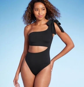 Women's One Shoulder Bow Cut Out One Piece Swimsuit Size S(4-6) - Shade & Shore - Picture 1 of 7