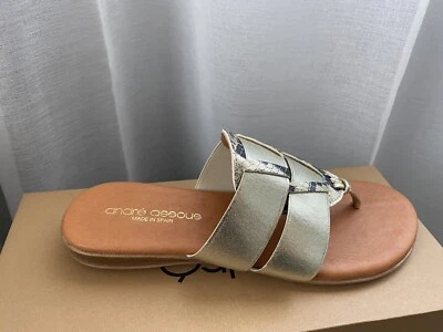 Andre Assous Mujer Elise Sandalias Tanga Doradas Zapatos 7 Medianas Nuevas con Caja Foto 1 de 4