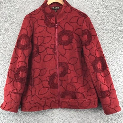Picadilly Fashions Jacket Womens Small Red Wool Blend Embroidered Floral Zip Up - Image 1 of 4