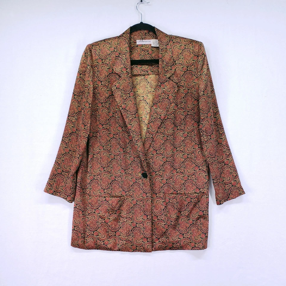 Blazer Traje Chaqueta Vintage Liz Claiborne Multicolor Seda Paisley Y2K Petite 8 Foto 1 de 4
