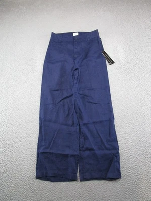 NEW Nicole Miller Pants Women's 6 Blue 100% Linen Straight Leg Beachy Wide Leg - Image 1 of 4