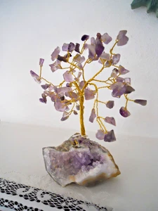 Gemstone Tree  Amethyst Stone Purple Gold Wire  6 to 8 inches tall - Picture 1 of 12