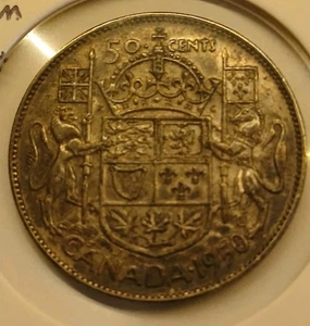 1950 Canada Silver 50-Cent Half Dollar Coin - 80% Silver - Half Design Variety - Picture 1 of 2