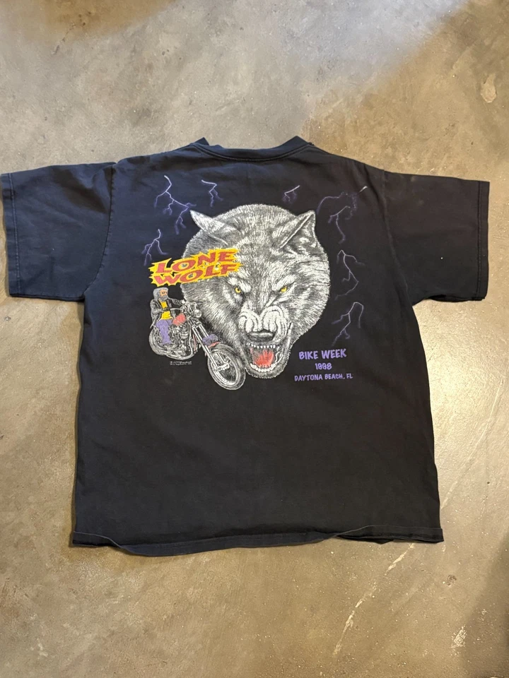 Винтажная футболка 1998 Daytona Bike Week Lone Wolf байкерская графика - размер большой  - Изображение 1 из 2