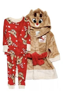 Säugling & Kleinkind Jungen rot Plüsch Rudolph Bademantel & Pyjama Schlafset - Bild 1 von 6