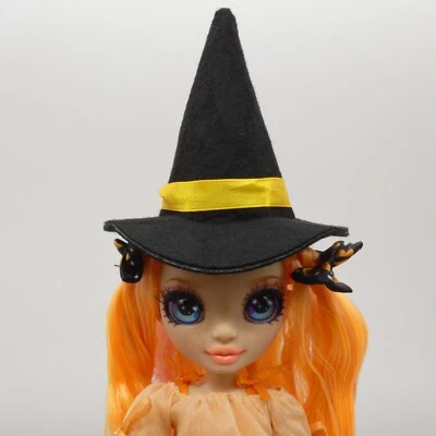 Rainbow Jr High Doll Size Witch Hat Only Black Pointed Yellow Band Halloween - Image 1 of 4