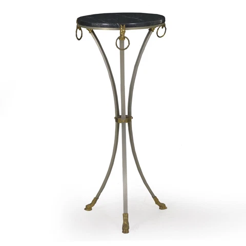 French Neoclassical Steel, Brass and Marble Top Accent Table, 20th Century Cover