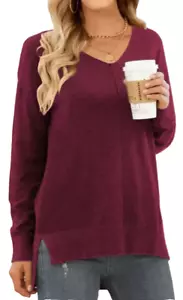 Maglione pullover Moshu donna rosso collo a V leggero lavorato a maglia per l'autunno ~ XXL ~ NUOVO CON ETICHETTE - Foto 1 di 9
