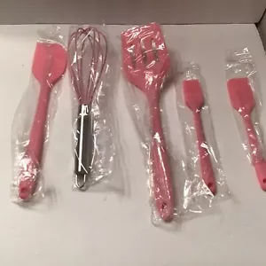 5 Piece Silicone Utensil Baking Set Pink New - Picture 1 of 7