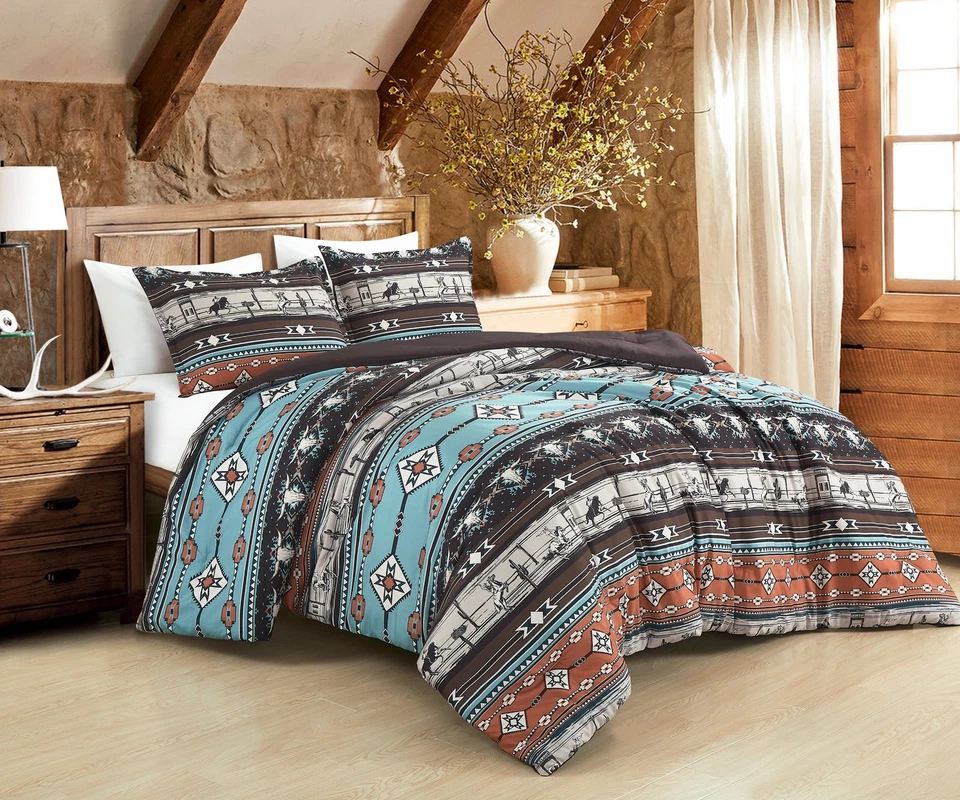 Juego de edredón de microfibra estampado rodeo vaquero Sawyer colección Chezmoi Foto 1 de 4