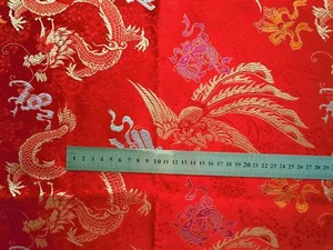 Faux Silk Brocade (Oriental Dragon) Jacquard Damask Kimono Fabric Material BL3 - Picture 1 of 37