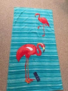 100% Cotton Nicole Miller Beach Towel Pool Bath Flamingo New 36”x 68" - Picture 1 of 4