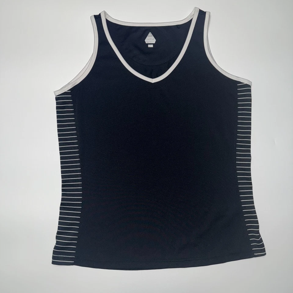 Bolle Tech 背心上衣女式大号海军蓝网球运动无袖 V 领套衫 — 第 1/4 张图片