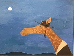 Anthropomorphes Gemälde Rick Devin Giraffe nach Mitternacht Acryl signiert 1987 - Bild 1 von 10