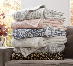 Member's Mark kuscheliger Strick Überwurf Schneeleopard camel schwarz 60 x 70" Neu mit Etikett so weich!! - Bild 1 von 8