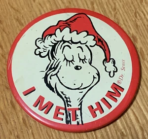 Vintage "I Met Him" Dr. Seuss Button Collectors 2” Pin at the Bon Marche    book - Picture 1 of 2