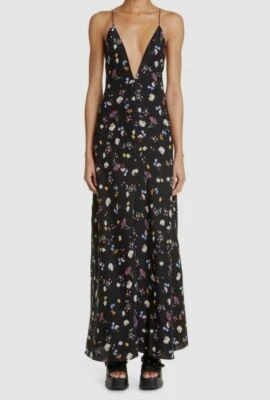 $1950 Vestido Stella McCartney Para Mujer Negro Ditsy Floral Seda Sin Mangas Talla 44 Foto 1 de 2