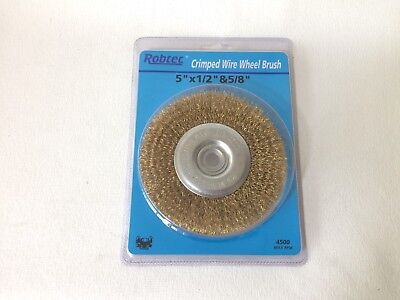 Robtec 5 In. X 1/2 In. Arbor Crimped Brass Coated Steel Wire Wheel Brush • 9.95$