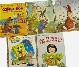 Little Golden Books lot of 5 Scooby-Doo, Peter Rabbit, Sponge Bob, Garden, Bunny - Picture 1 of 24