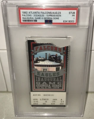 8/23/92 Falcons Eagles Inaugural 1st Game Georgia Dome NFL Debut Ticket Stub PSA - Image 1 of 3