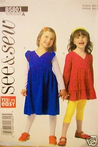 Girls Butterick See & Sew 5801 Pattern Empire Waist Dress Top UNCUT Size 3-4-5-6 - Picture 1 of 2