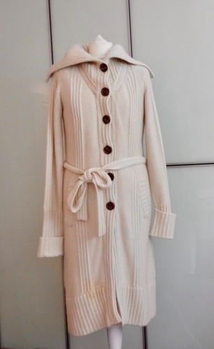 CELINE cardigan cappotto lungo in maglia di cashmere bianco avorio S