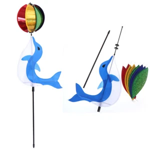 Cute Cartoon Dolphin Rainbow Wind Spinner Colorful Windmill Kids Outdoor To DL - Picture 1 of 12