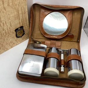 Vintage UNUSED Robex Leather Cased Men's Travel Grooming Shaving Kit(H2) NS#8668 - Picture 1 of 6