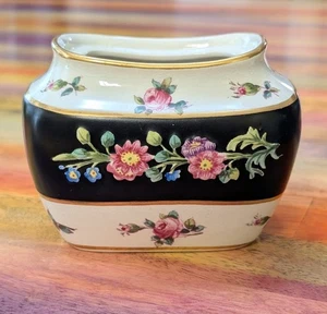 ANTIQUE SPODE Sugar Vase Container Floral England Flower Black RARE Rectangular - Picture 1 of 14