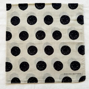 Vintage Women Handkerchief Beige Cotton Black Polka Dot Classic Hanky Scarf 20" - Picture 1 of 3