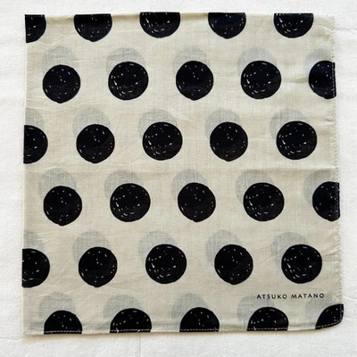 Vintage Women Handkerchief Beige Cotton Black Polka Dot Classic Hanky Scarf 20" - Image 1 of 3