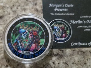 Potheads Lovers Stoner Day Of The Dead Merlins Blue Magic 1Oz Silbermedaille COA - Bild 1 von 4