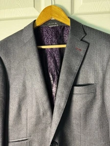 Indochino Custom Tailored Sport Coat 42R Gray Herringbone Wool Purple Lining - Picture 1 of 13