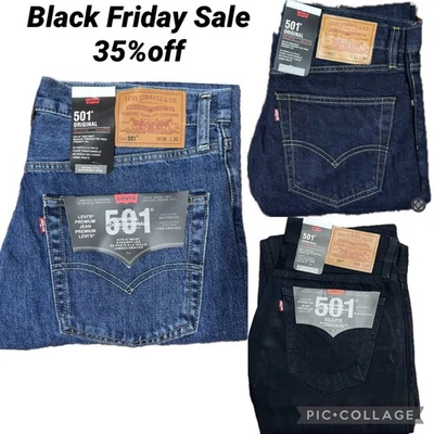 Levis® 501 Mens Denim Jeans Original Fit bottoms Straight Leg Pants Jean Black - Image 1 of 4