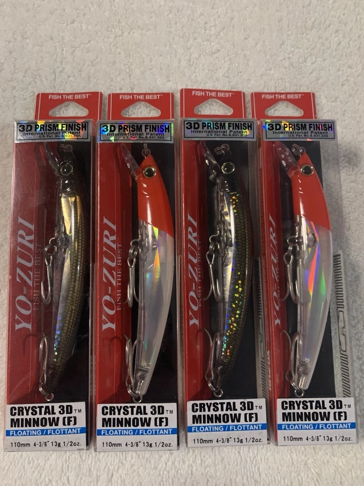 (LOT OF 4) YO-ZURI CRYSTAL 3D PRIZM MINNOW 110mm. 1/2oz. MULTIPLE COLORS NIP - Image 1 of 3