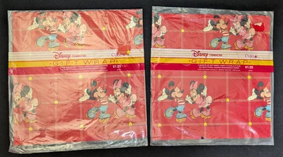 Vintage NEW Cleo Disney Mickey Minnie Mouse Skates Gift Wrap Paper Character NOS - Image 1 of 4